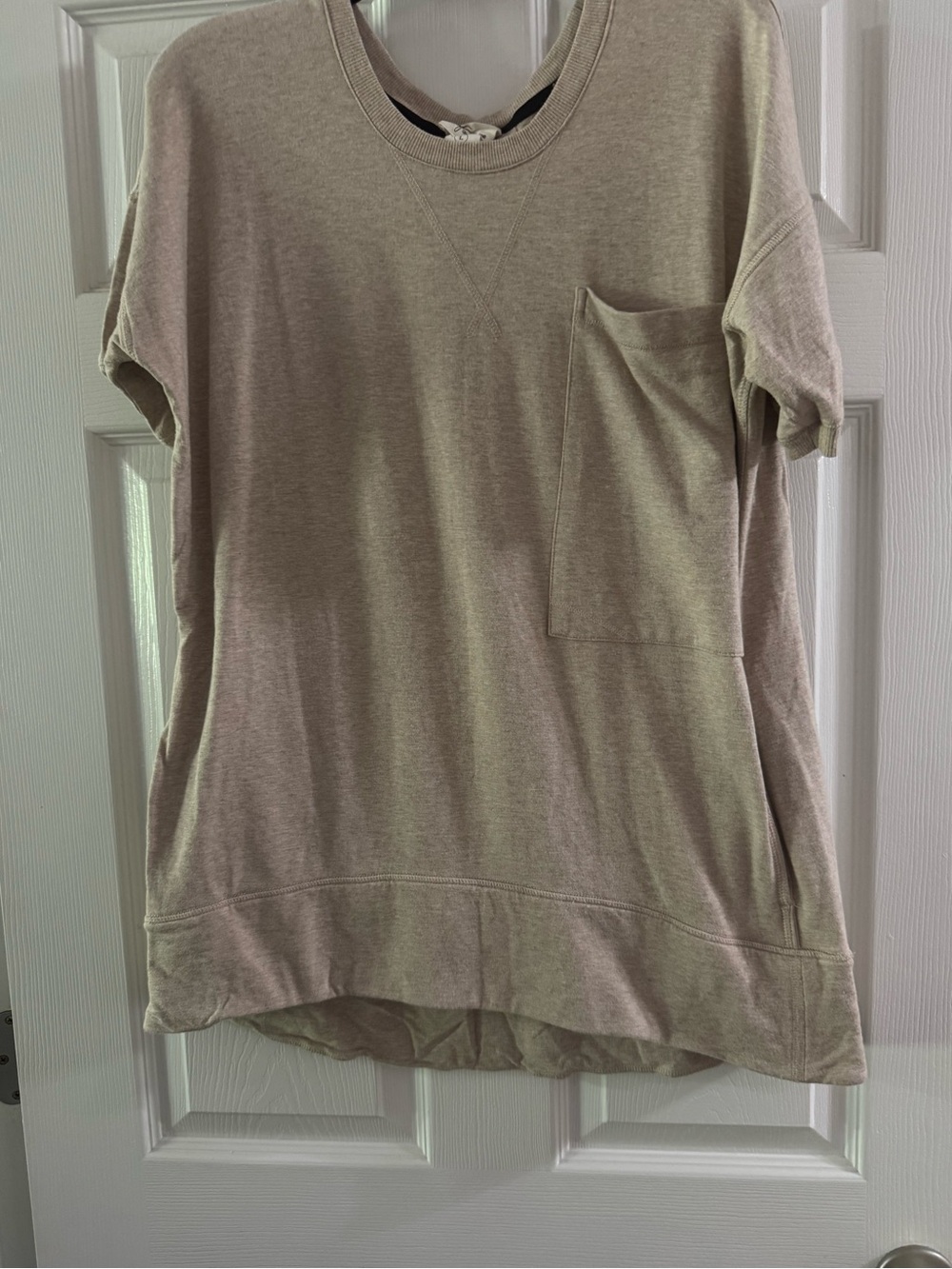 Andrea Jovine Neutral Pocket Tunic Top - Beige with Black Trim